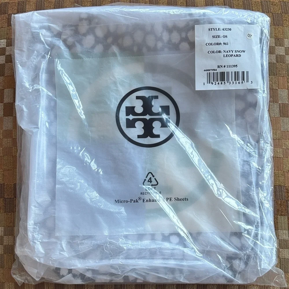 Brand New Tory Burch Ella Logo Navy Snow Leopard Canvas Tote Bag Office Laptop